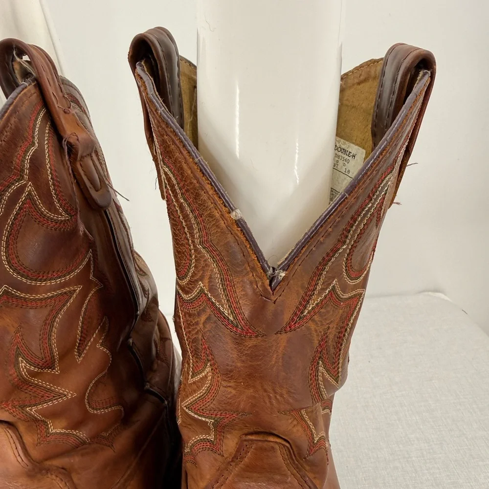 Double H DH3560 Mens Roper Brown Leather Square Toe Western Boots 12D Oil Resist